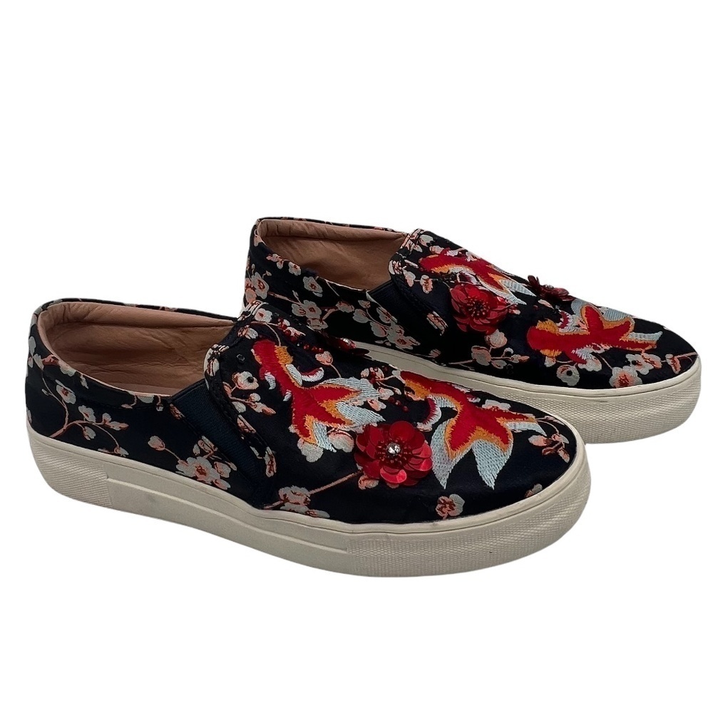 Topshop Blue Floral Embroidered Slip On Sequin Platform Loafers Size 38 Women's